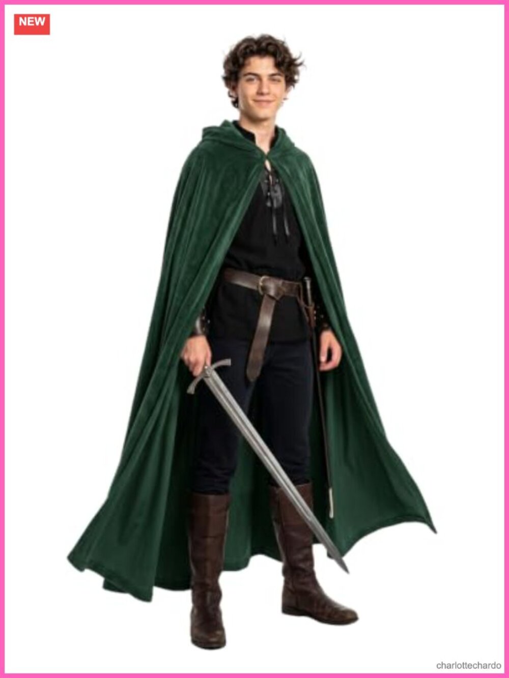 Velvet Hooded Cloak Medieval Renaissance Elf Cape Cosplay LARP